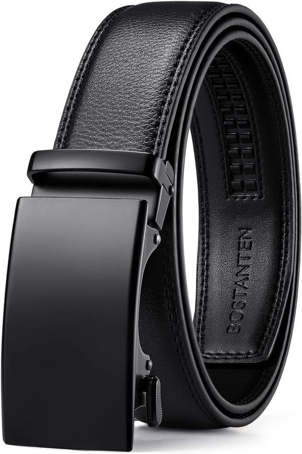 Mens Belt Leather Ratchet Belt For Men Dress and Casual with Adjustable Buckle, Trim to Fit