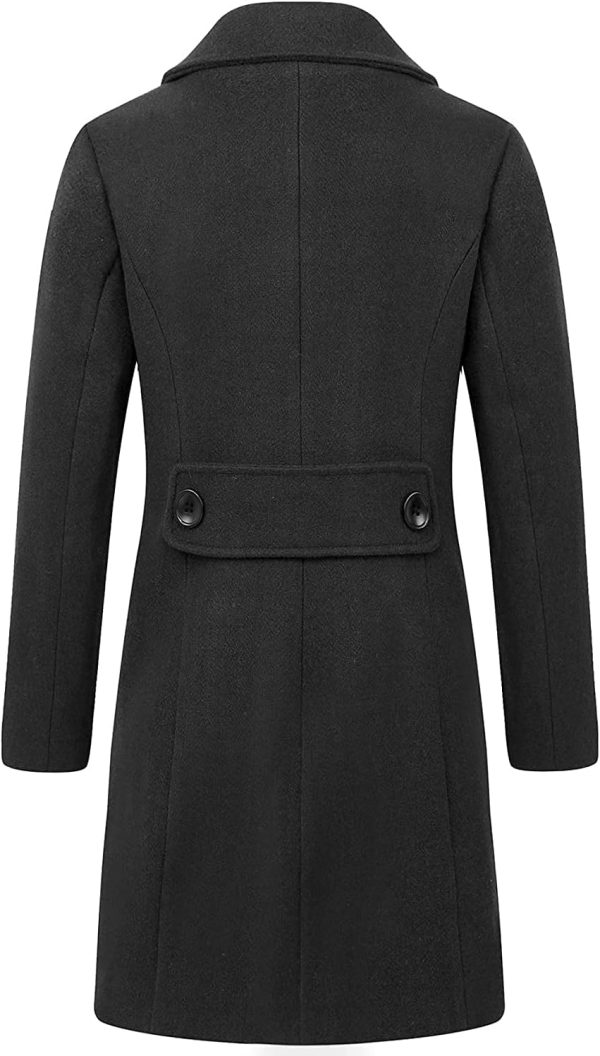 Women Elegant Notched Collar Double Breasted Wool Blend Over Coat - Image 3