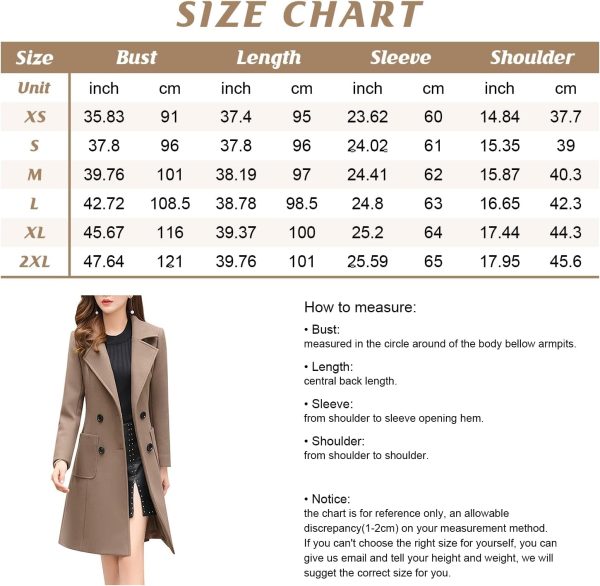Women Elegant Notched Collar Double Breasted Wool Blend Over Coat - Image 4