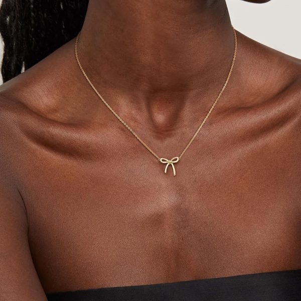 Gold Necklace for Women - Bow Necklace 14K Dainty Gold Necklace Cute Small Tiny Bow Pendant Choker Chain Necklace Trendy Necklaces for Women Gold Jewelry Gift - Image 2