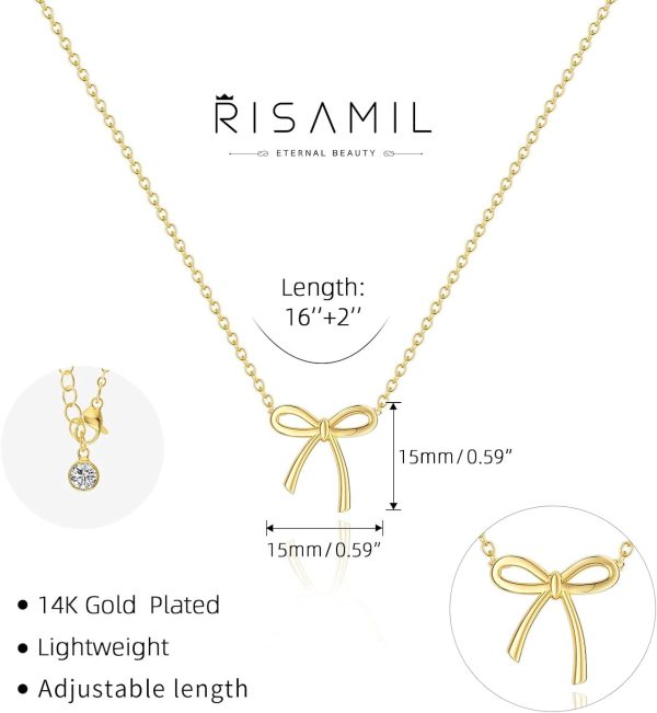 Gold Necklace for Women - Bow Necklace 14K Dainty Gold Necklace Cute Small Tiny Bow Pendant Choker Chain Necklace Trendy Necklaces for Women Gold Jewelry Gift - Image 3