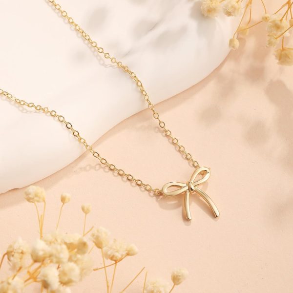 Gold Necklace for Women - Bow Necklace 14K Dainty Gold Necklace Cute Small Tiny Bow Pendant Choker Chain Necklace Trendy Necklaces for Women Gold Jewelry Gift - Image 4