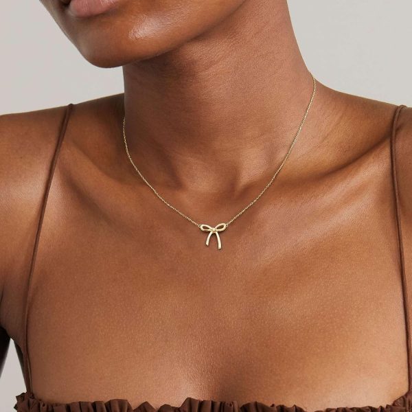 Gold Necklace for Women - Bow Necklace 14K Dainty Gold Necklace Cute Small Tiny Bow Pendant Choker Chain Necklace Trendy Necklaces for Women Gold Jewelry Gift - Image 5