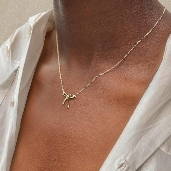 Gold Necklace for Women - Bow Necklace 14K Dainty Gold Necklace Cute Small Tiny Bow Pendant Choker Chain Necklace Trendy Necklaces for Women Gold Jewelry Gift - Image 6
