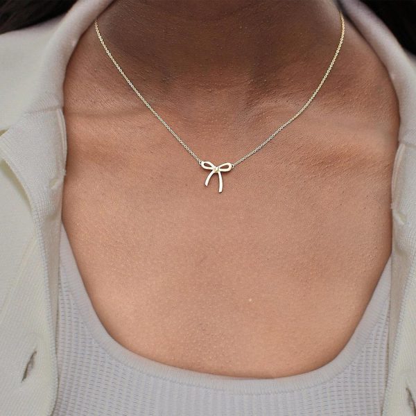 Gold Necklace for Women - Bow Necklace 14K Dainty Gold Necklace Cute Small Tiny Bow Pendant Choker Chain Necklace Trendy Necklaces for Women Gold Jewelry Gift - Image 7