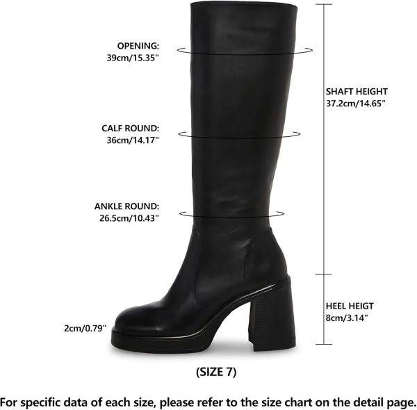 Black Leather Boots Platform Boots for Women Square Toe Chunky Block Heeled Boots - Image 2