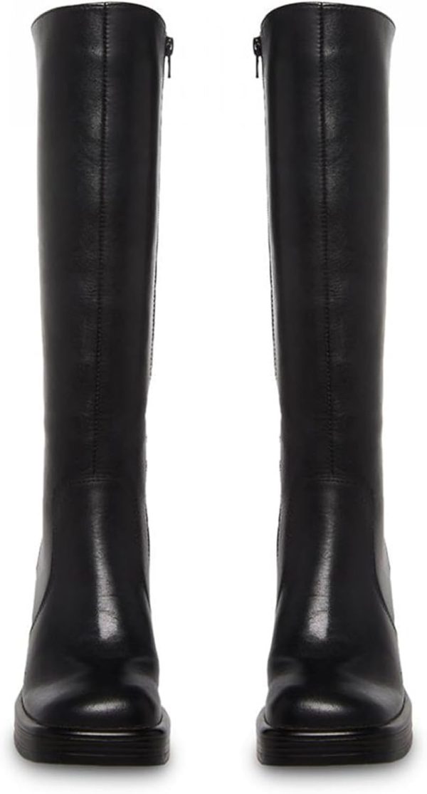Black Leather Boots Platform Boots for Women Square Toe Chunky Block Heeled Boots - Image 3