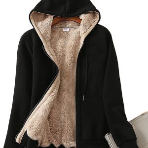Women's Casual Full Zip Up Sherpa Lined Hoodie Sweatshirt Jacket Coat