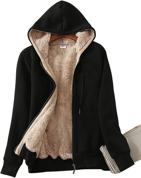 Women's Casual Full Zip Up Sherpa Lined Hoodie Sweatshirt Jacket Coat