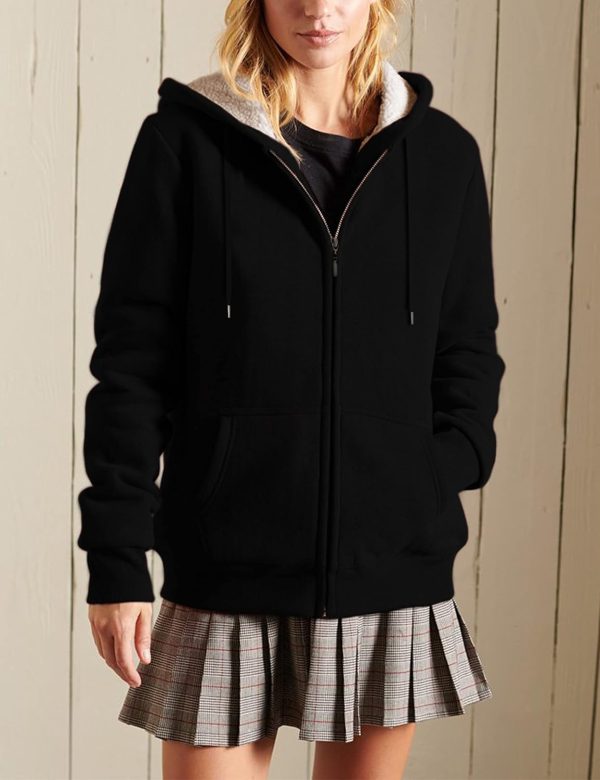 Women's Casual Full Zip Up Sherpa Lined Hoodie Sweatshirt Jacket Coat - Image 2